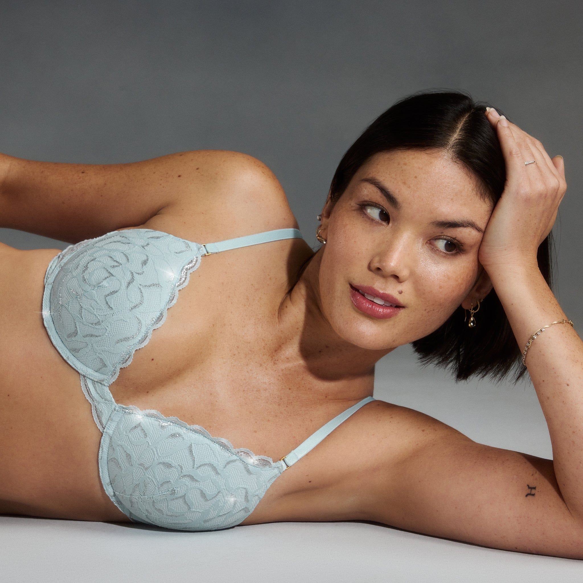 All Over Lace Lift Up Bra Metallic Crystal
