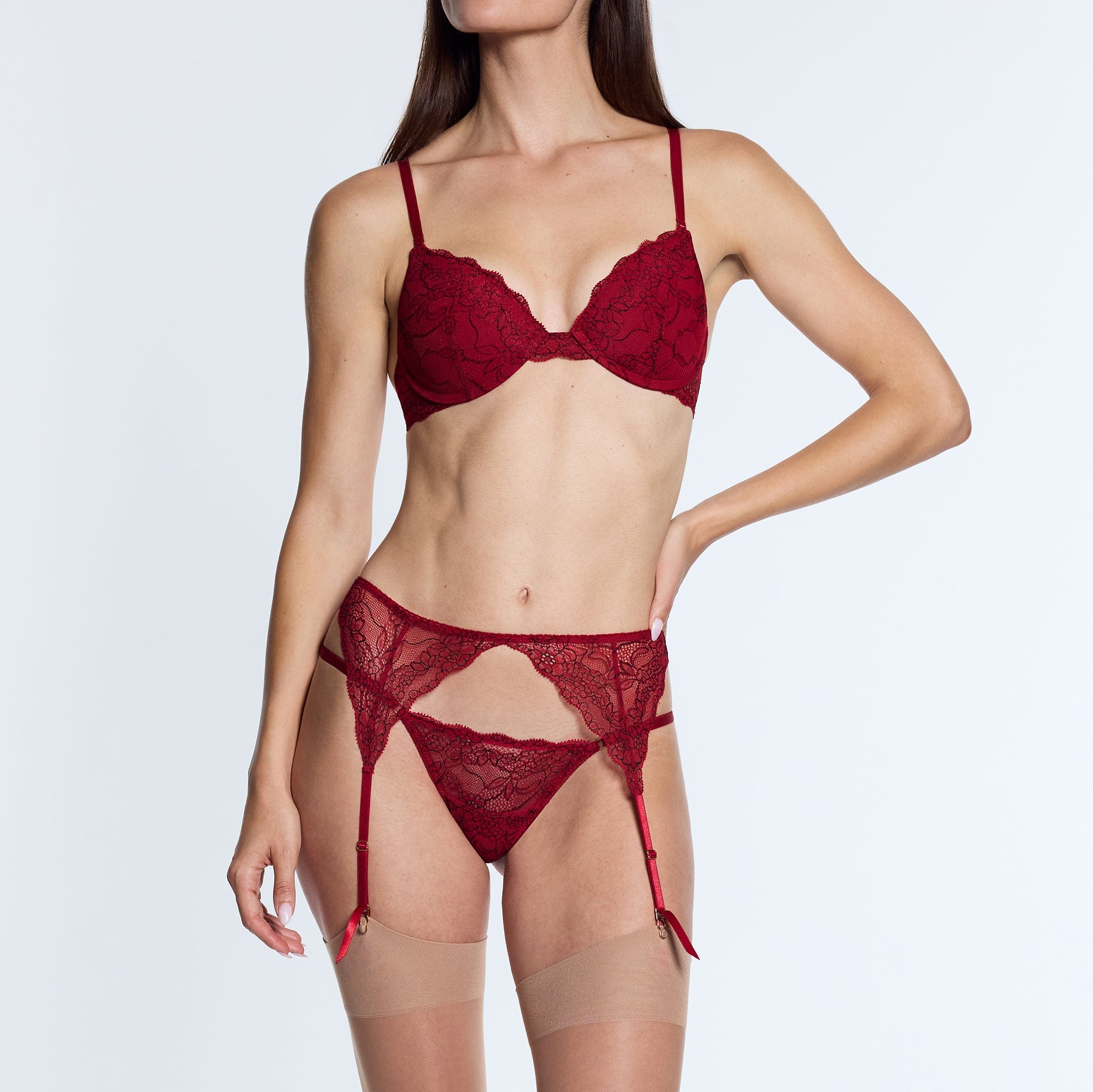 All Over Lace Lift Up Bra Scarlet Two-Tone